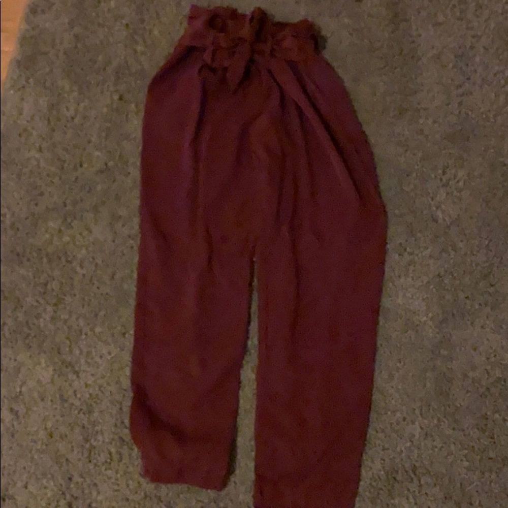 burgundy-red pants!